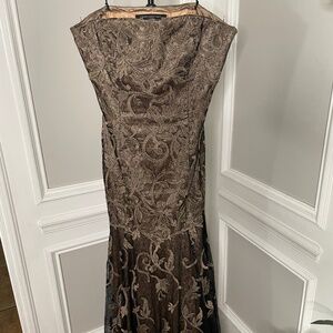 Carmen Marc Valvo, Black Floral Lace Strapless Dress